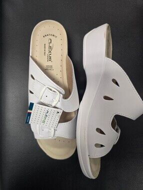 NWT Flexus White Women's Anatomic Leather Slide Sandals